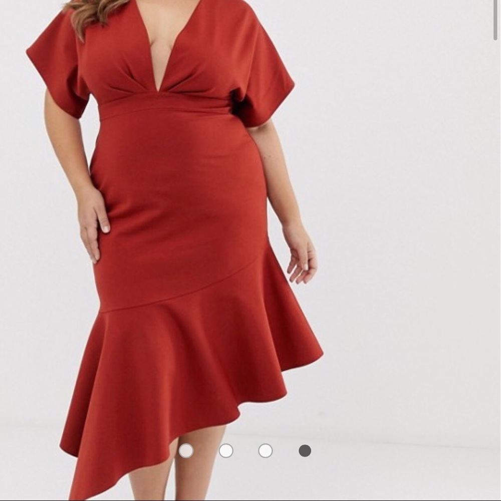 Asos Curve Burgundy Deep V Asymmetrical Dress